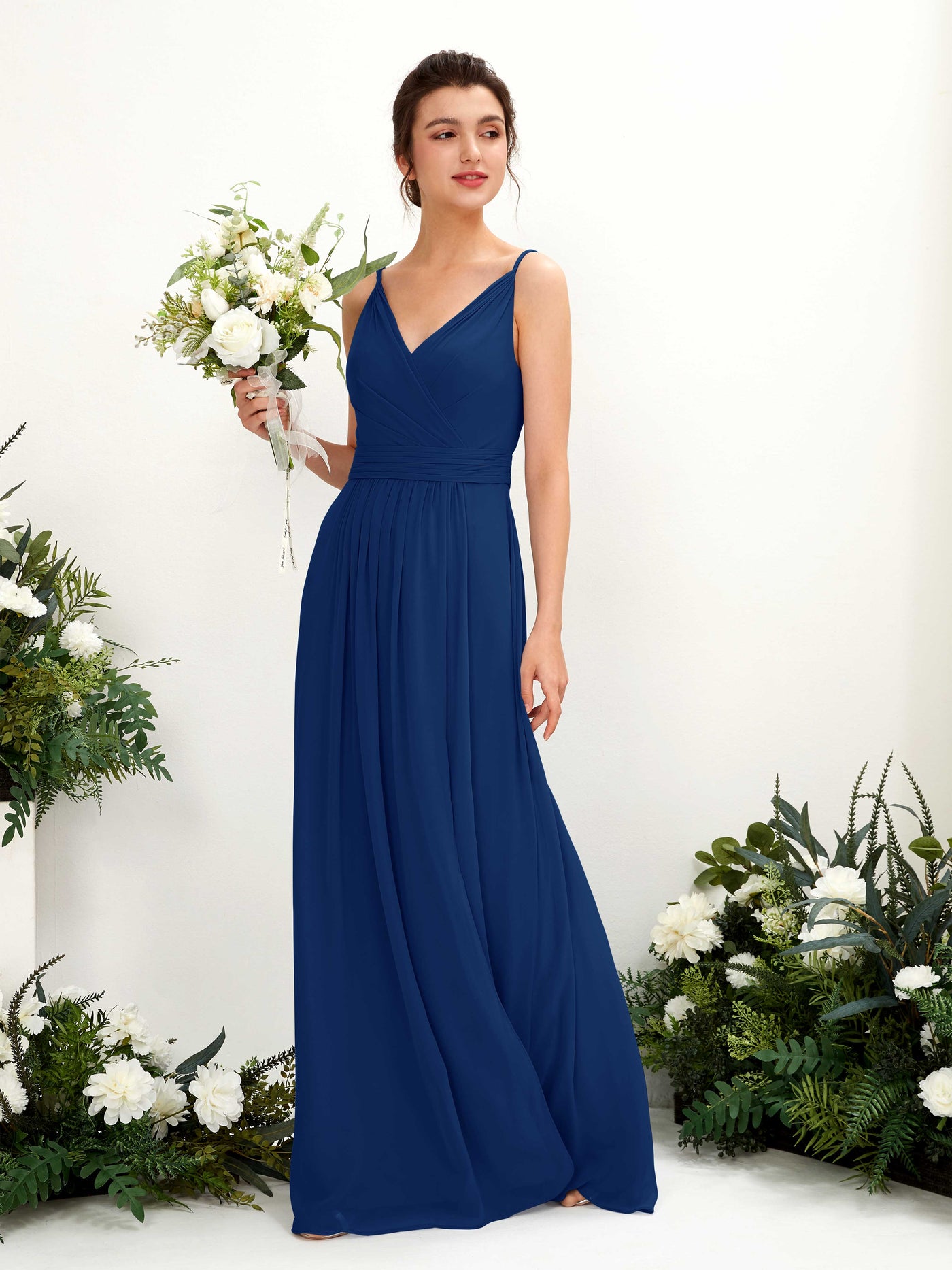 Spaghetti-straps V-neck Sleeveless Bridesmaid Dress - Royal Blue (81223937)#color_royal-blue