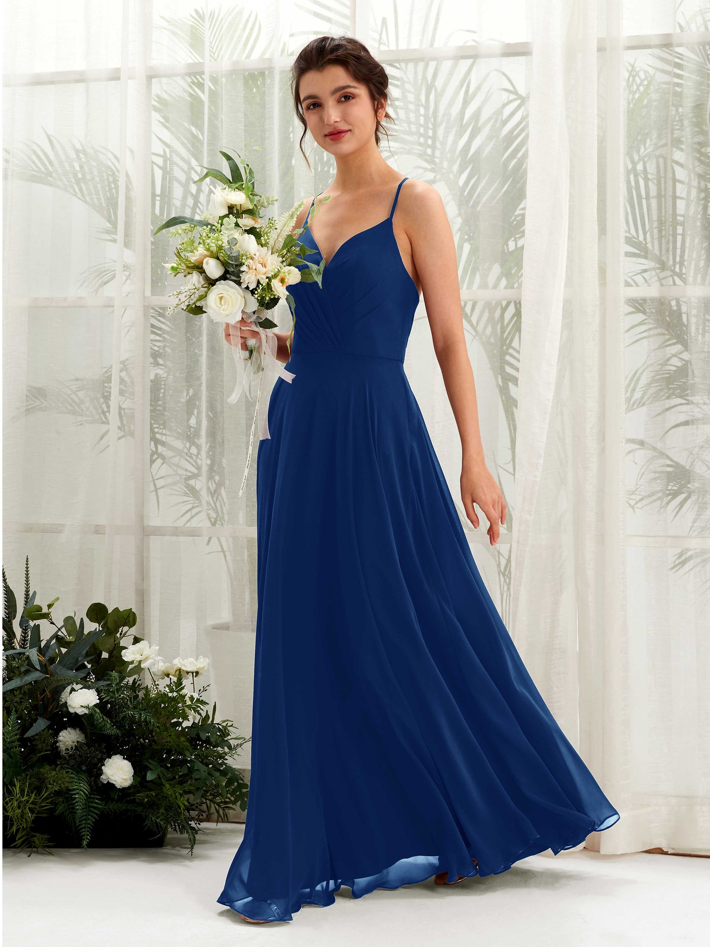 Spaghetti-straps V-neck Sleeveless Bridesmaid Dress - Royal Blue (81224237)#color_royal-blue