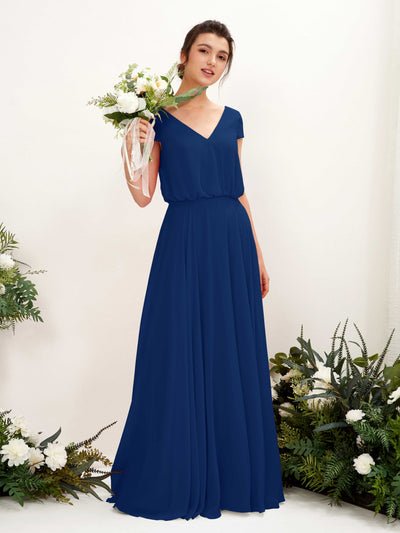 Carlyna Pauline A-Line Royal Blue Bridesmaid Dress Maxi Cap Sleeve V-Neck Dress #color_royal-blue