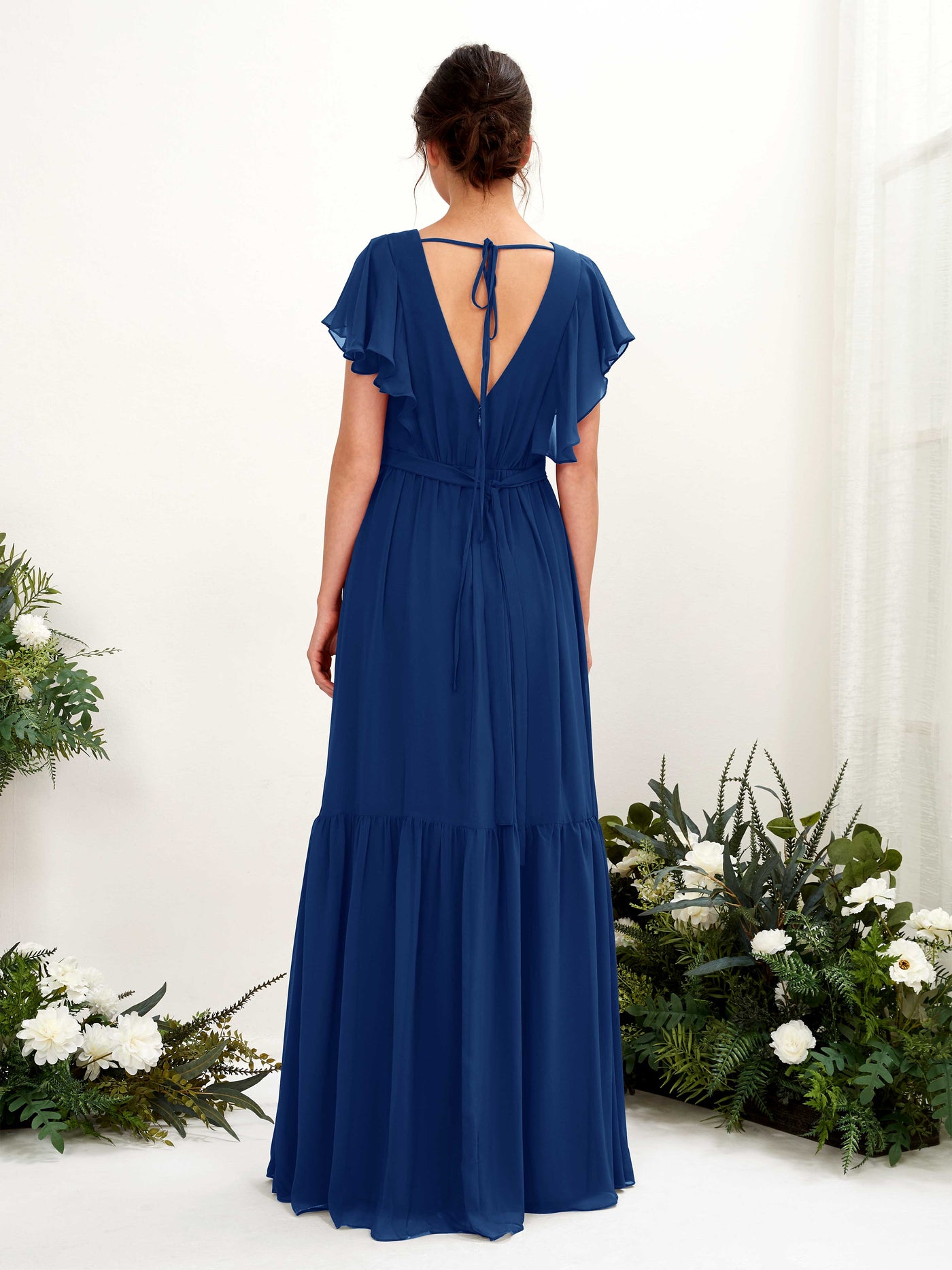 V-neck Cap Sleeves Chiffon Bridesmaid Dress - Royal Blue (81225937)#color_royal-blue