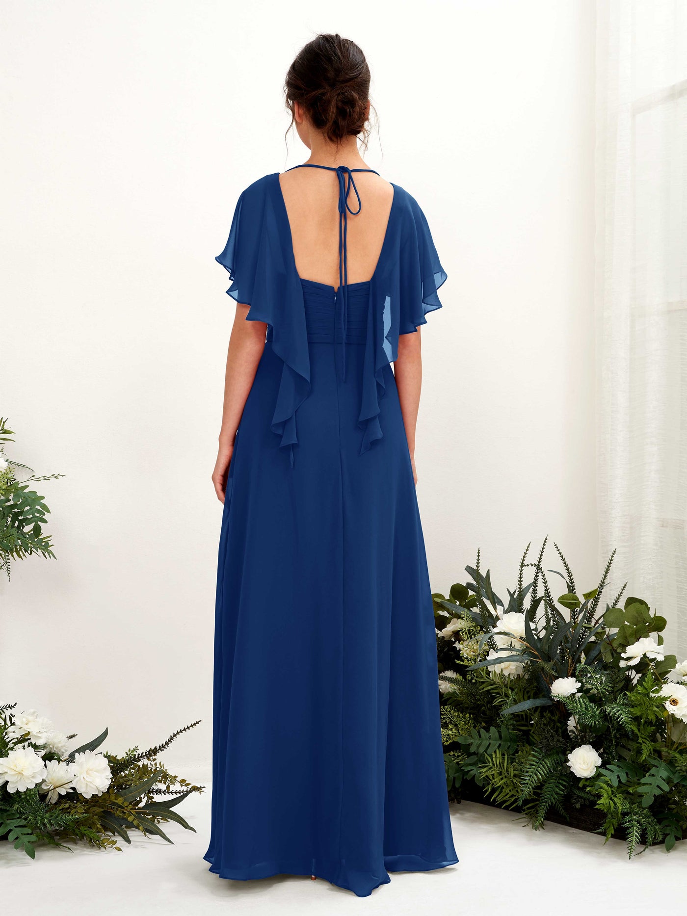 V-neck Short Sleeves Chiffon Bridesmaid Dress - Royal Blue (81226137)#color_royal-blue
