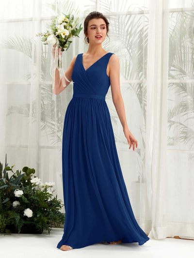 Carlyna Barbara A-Line Royal Blue Bridesmaid Dress Maxi Sleeveless V-Neck Dress Front View #color_royal-blue