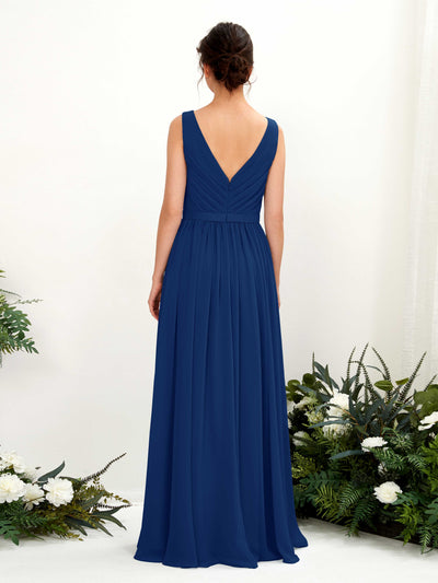 Carlyna Barbara A-Line Royal Blue Bridesmaid Dress Maxi Sleeveless V-Neck Dress Back View #color_royal-blue