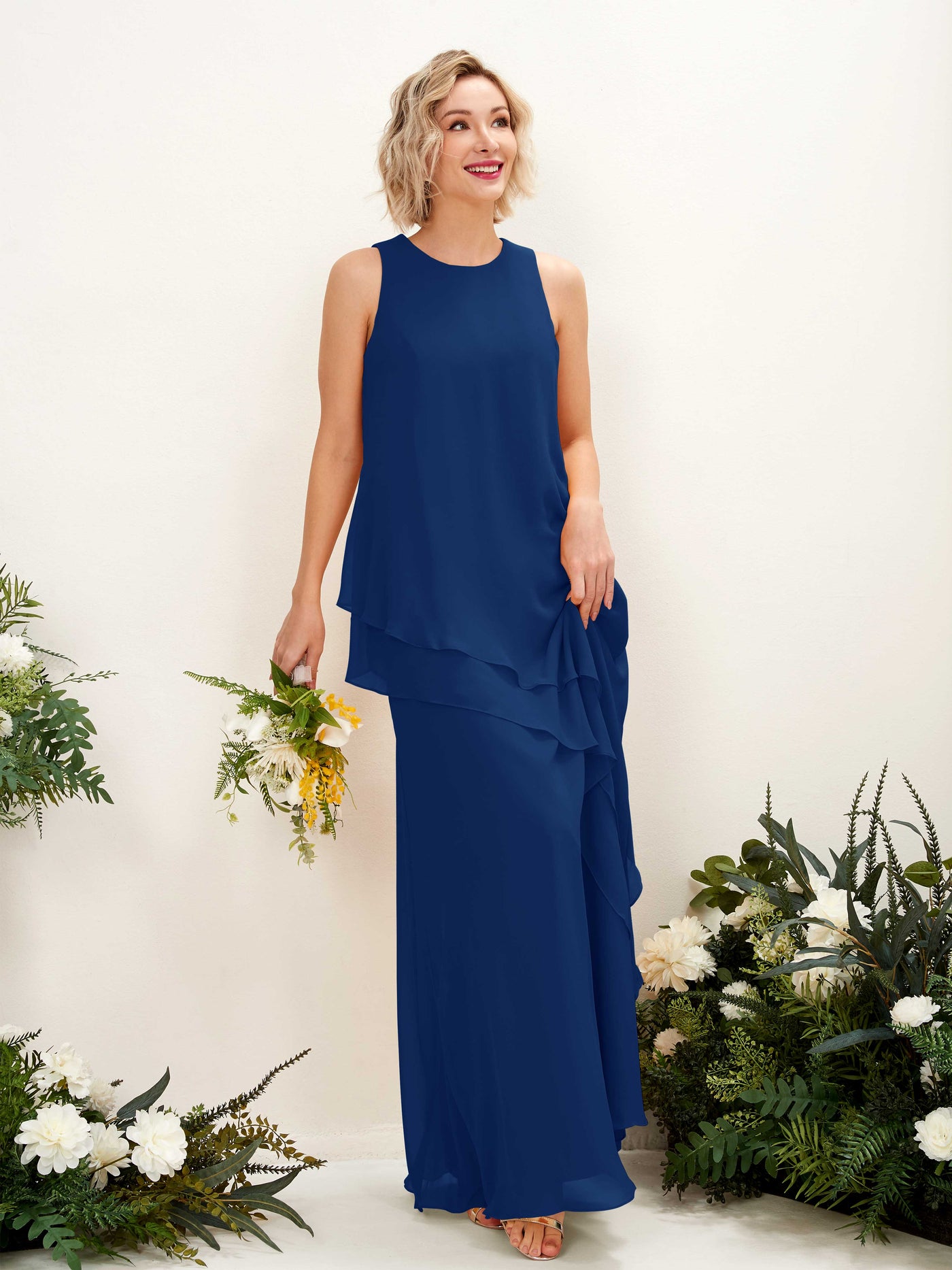 Round Sleeveless Chiffon Bridesmaid Dress - Royal Blue (81222337)#color_royal-blue