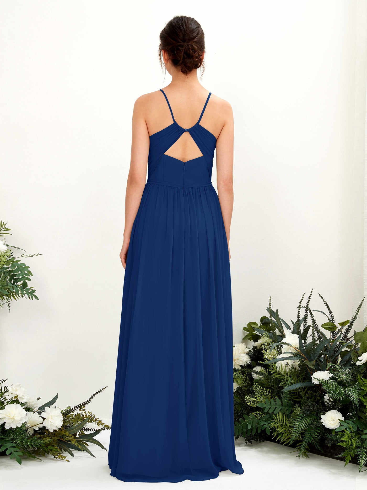 Spaghetti-straps V-neck Chiffon Bridesmaid Dress - Royal Blue (81221437)#color_royal-blue