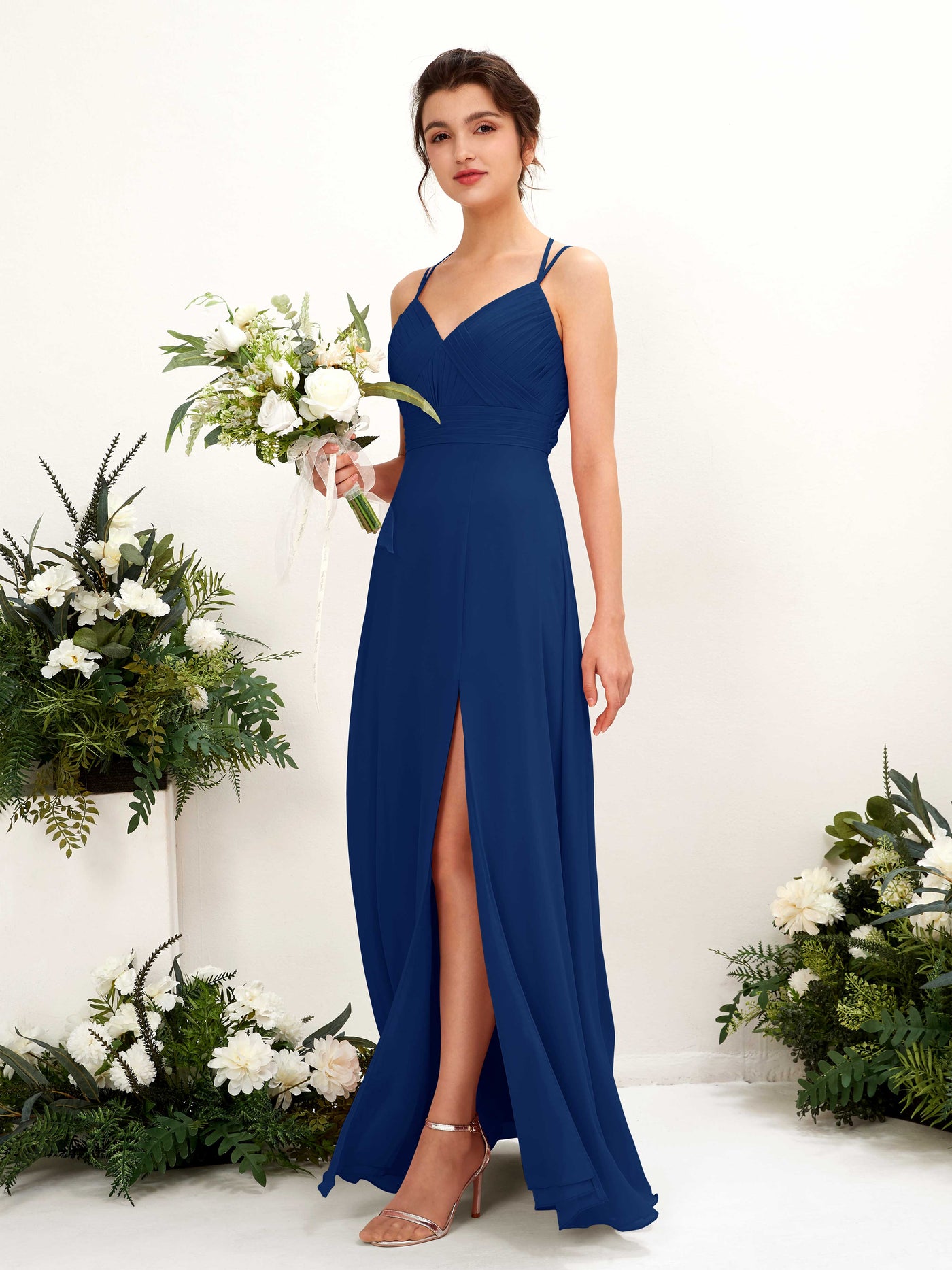 Straps V-neck Sleeveless Chiffon Bridesmaid Dress - Royal Blue (81225437)#color_royal-blue