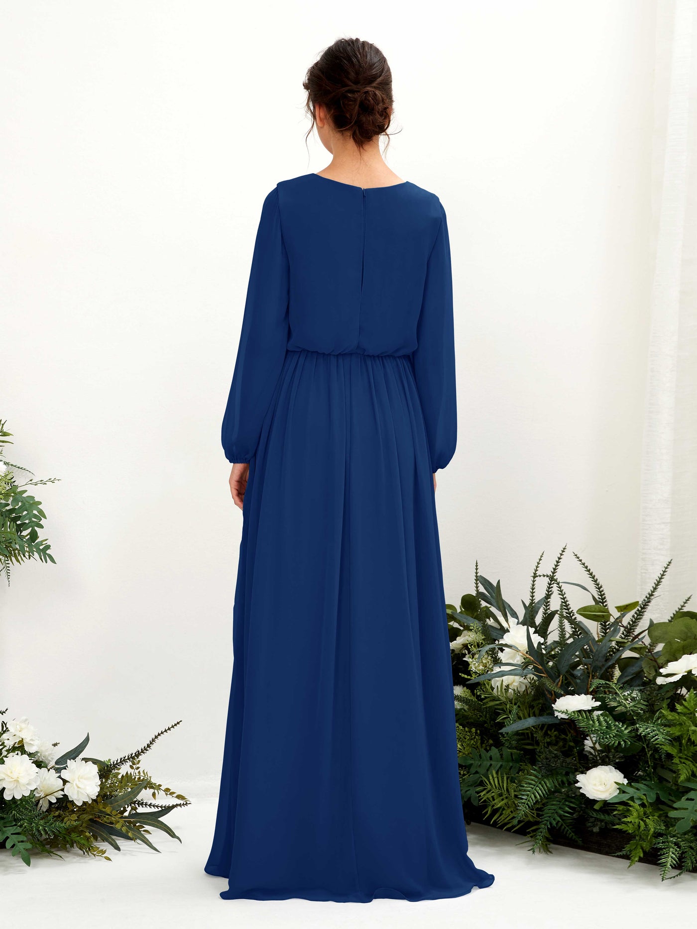 V-neck Long Sleeves Chiffon Bridesmaid Dress - Royal Blue (81223837)#color_royal-blue