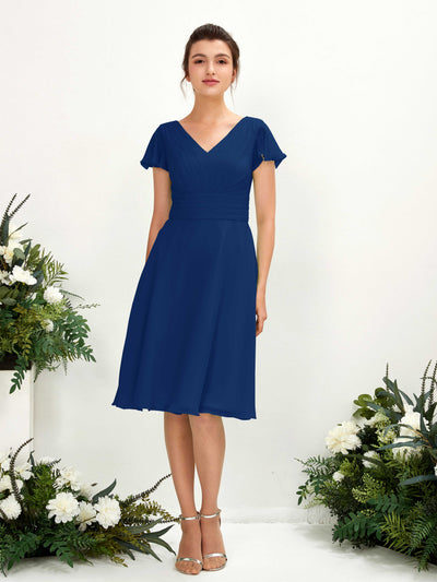 Carlyna Betty A-Line Royal Blue Bridesmaid Dress Knee-Length Short Sleeve V-Neck Dress Front View #color_royal-blue