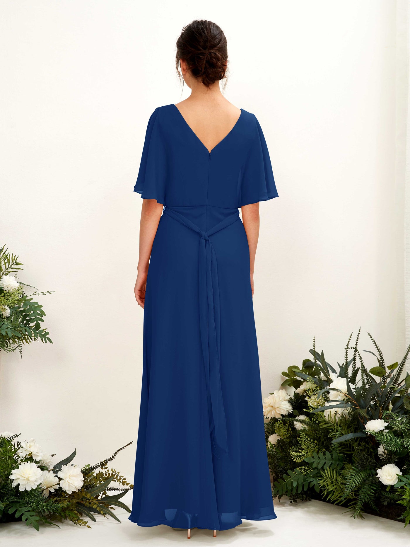 V-neck Short Sleeves Chiffon Bridesmaid Dress - Royal Blue (81222437)#color_royal-blue