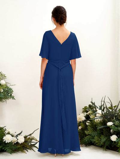 Carlyna Merta A-Line Royal Blue Bridesmaid Dress Maxi Short Sleeve V-Neck Dress #color_royal-blue