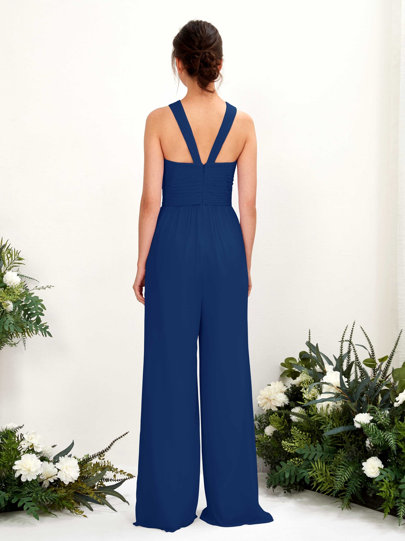 V-neck Sleeveless Chiffon Bridesmaid Dress Wide-Leg Jumpsuit - Royal Blue (81220737)#color_royal-blue