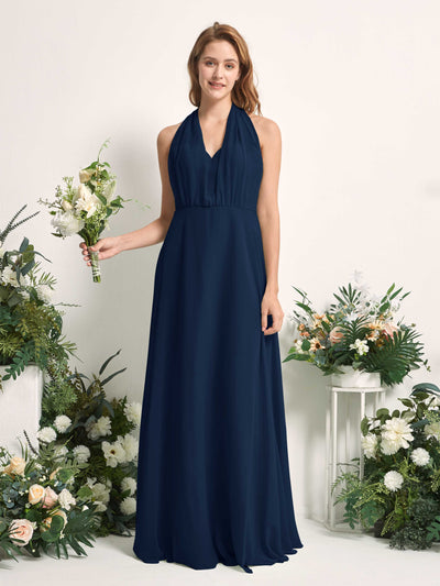 Carlyna Carolyn Convertible Navy Bridesmaid Dress Maxi Sleeveless Sweetheart Dress Front View #color_navy