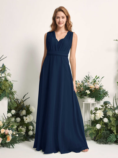 Carlyna Carolyn Convertible Navy Bridesmaid Dress Maxi Sleeveless Sweetheart Dress Side View 3 #color_navy