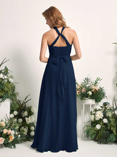 Carlyna Carolyn Convertible Navy Bridesmaid Dress Maxi Sleeveless Sweetheart Dress Back View #color_navy