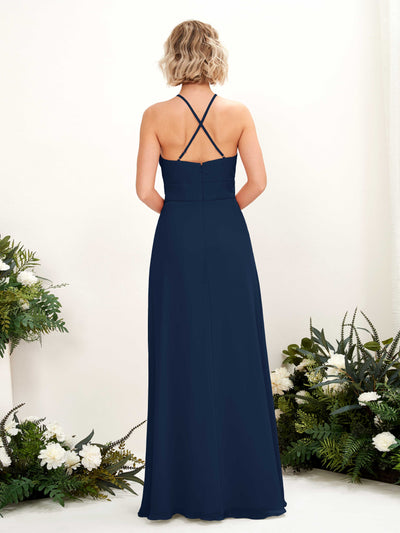 Carlyna Frances A-Line Navy Bridesmaid Dress Maxi Sleeveless Round Neck Dress Back View #color_navy