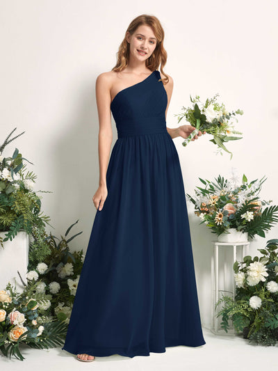 Carlyna Pandora A-Line Navy Bridesmaid Dress Maxi Sleeveless One Shoulder Dress #color_navy