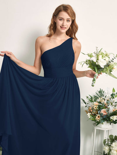 Carlyna Pandora A-Line Navy Bridesmaid Dress Maxi Sleeveless One Shoulder Dress #color_navy