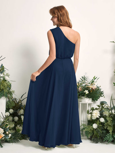 Carlyna Cecily A-Line Navy Bridesmaid Dress Maxi Sleeveless One Shoulder Dress Back View #color_navy