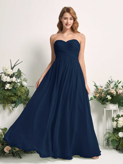 Carlyna Elma A-Line Navy Bridesmaid Dress Maxi Sleeveless Sweetheart Dress Front View #color_navy