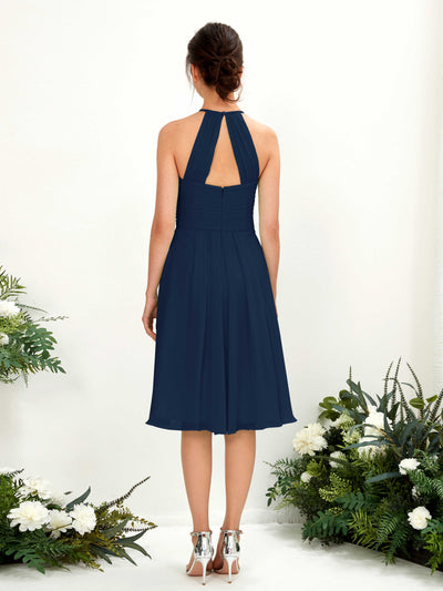 Carlyna Davina A-Line Navy Bridesmaid Dress Knee-Length Sleeveless Round Neck Dress Back View #color_navy