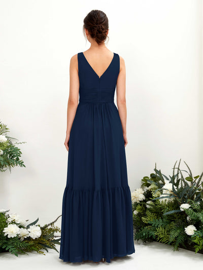 Carlyna Alissa A-Line Navy Bridesmaid Dress Maxi Sleeveless V-Neck Dress Back View #color_navy