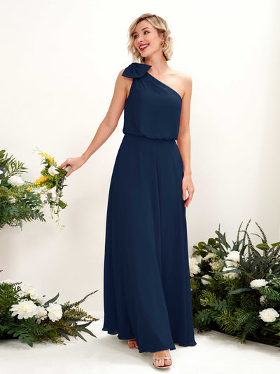 Carlyna Laurel A-Line Navy Bridesmaid Dress Maxi Sleeveless One Shoulder Dress #color_navy