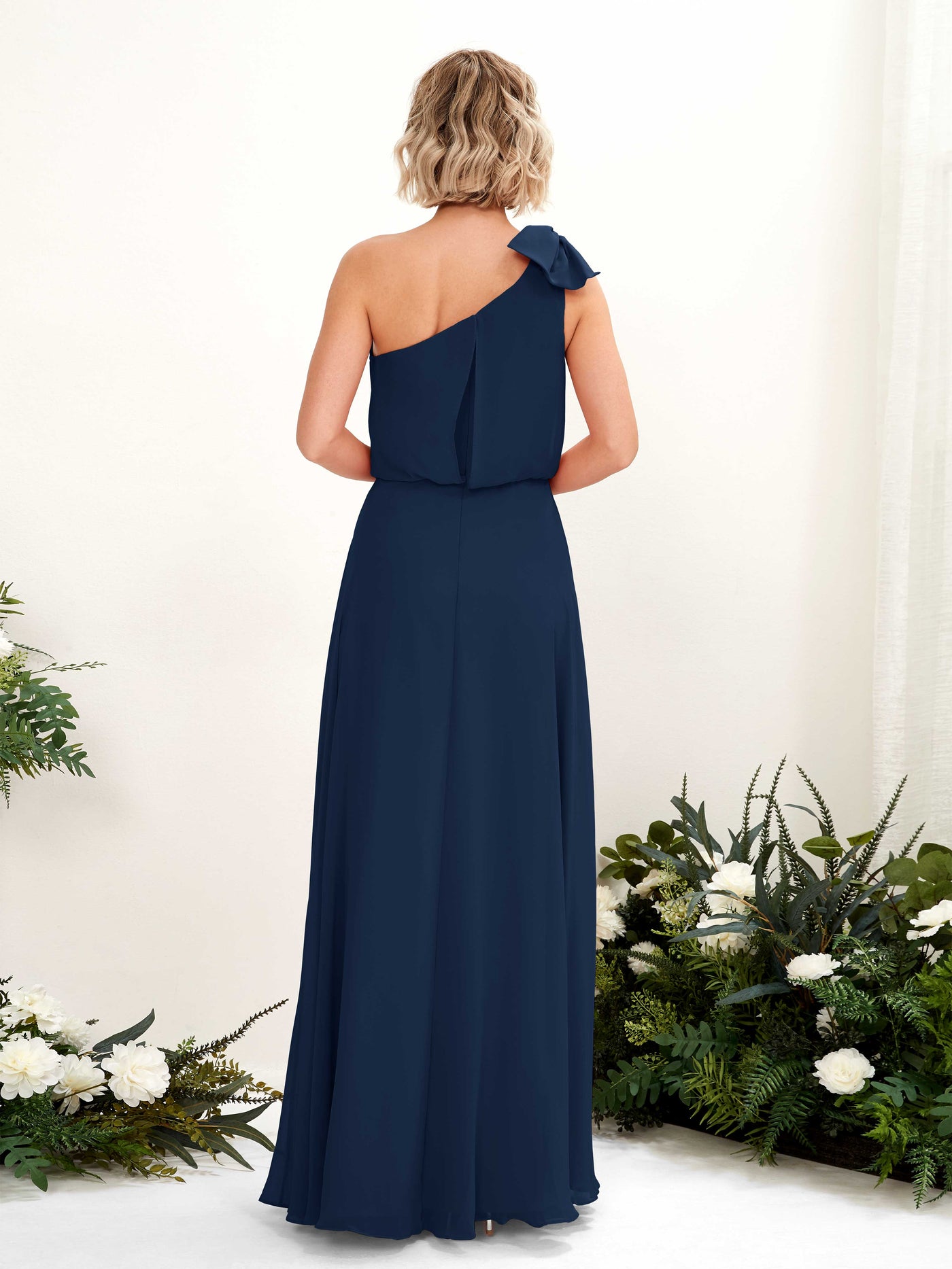A-line One Shoulder Sleeveless Chiffon Bridesmaid Dress - Navy (81225513)#color_navy