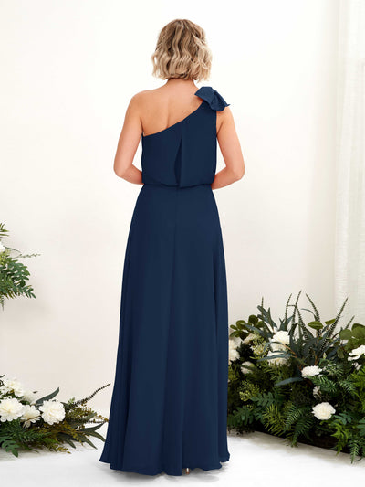 Carlyna Laurel A-Line Navy Bridesmaid Dress Maxi Sleeveless One Shoulder Dress #color_navy