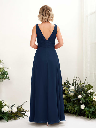 Carlyna Brianna A-Line Navy Bridesmaid Dress Maxi Sleeveless Boat Neck Dress Back View #color_navy