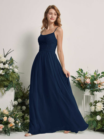 Carlyna Ursula A-Line Navy Beaded Bridesmaid Dress Maxi Sleeveless Sweetheart Dress #color_navy