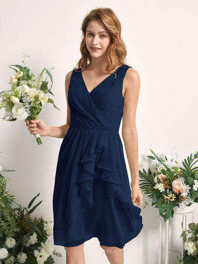 Carlyna Alisha A-Line Navy Bridesmaid Dress Knee-Length Sleeveless V-Neck Dress Side View 2 #color_navy