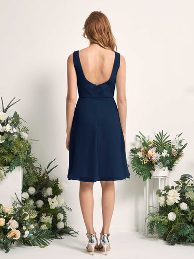 Carlyna Alisha A-Line Navy Bridesmaid Dress Knee-Length Sleeveless V-Neck Dress Back View #color_navy