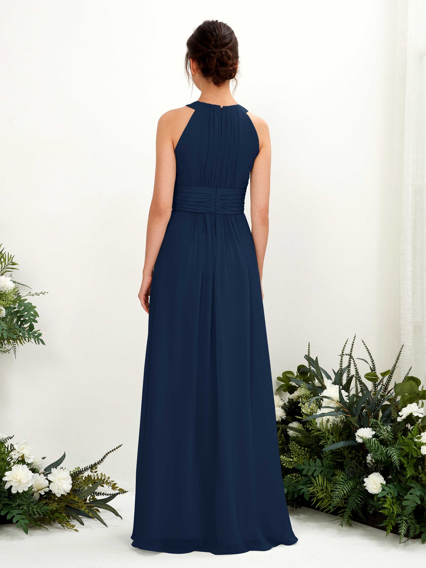 A-line Round Sleeveless Chiffon Bridesmaid Dress (81221513)#color_navy
