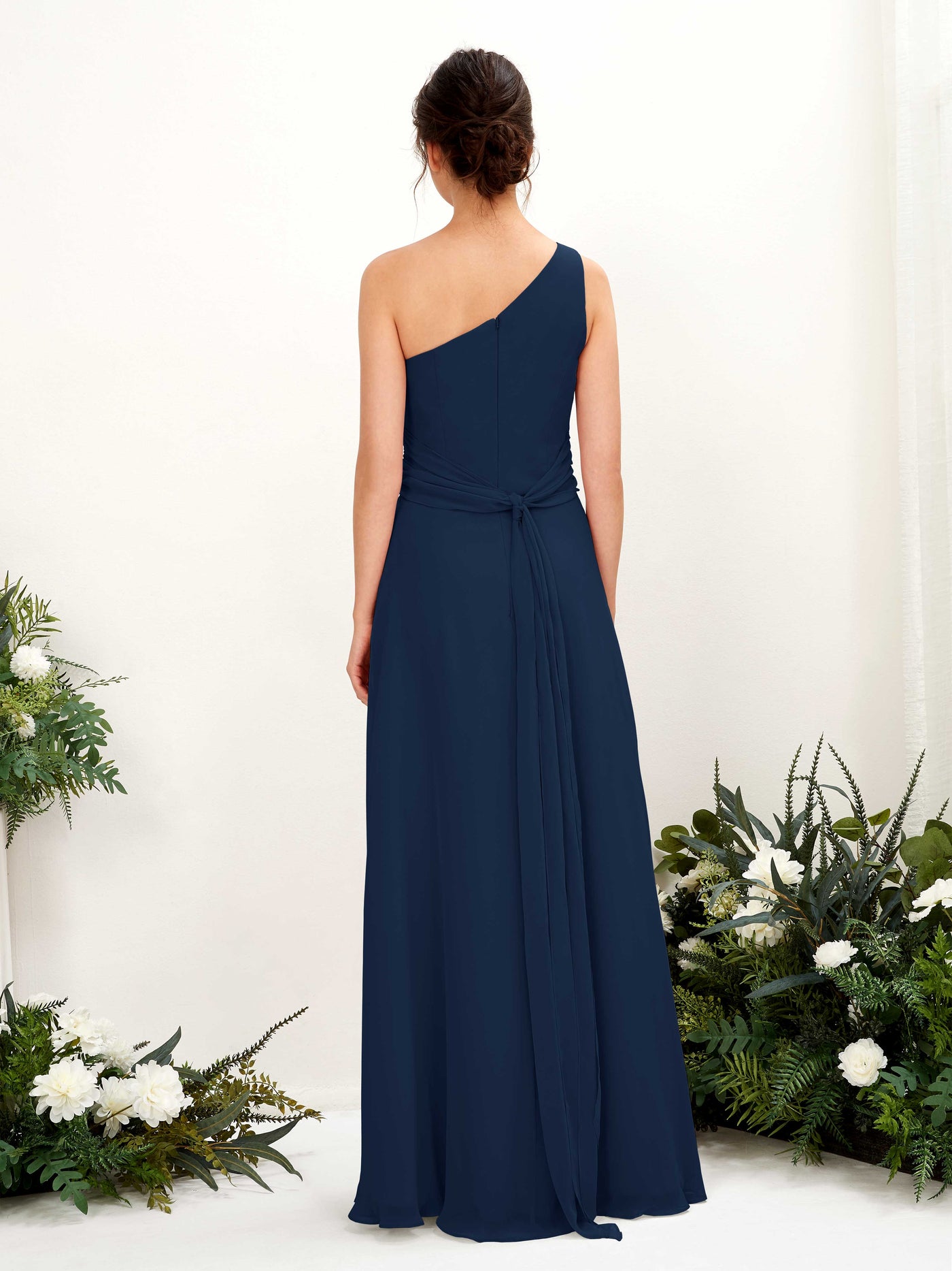A-line One Shoulder Sleeveless Bridesmaid Dress  (81224713)#color_navy