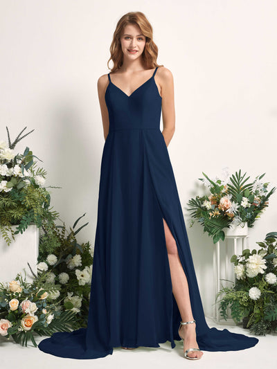 Carlyna Marcia A-Line Navy Bridesmaid Dress Maxi Sleeveless V-Neck Dress #color_navy