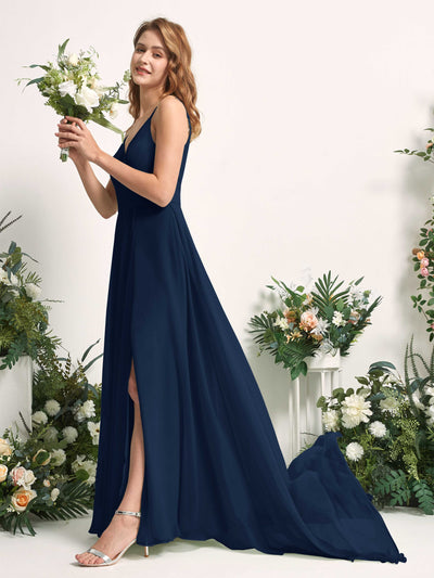 Carlyna Marcia A-Line Navy Bridesmaid Dress Maxi Sleeveless V-Neck Dress #color_navy