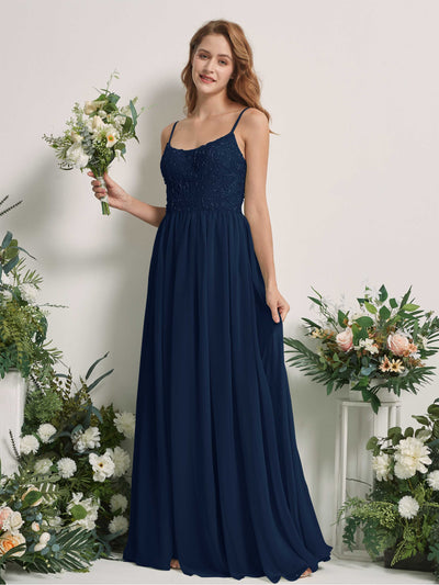 Carlyna Verna A-Line Navy Beaded Bridesmaid Dress Maxi Sleeveless Sweetheart Dress #color_navy