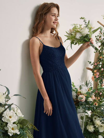 Carlyna Verna A-Line Navy Beaded Bridesmaid Dress Maxi Sleeveless Sweetheart Dress #color_navy