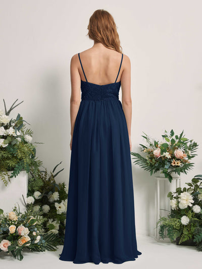 Carlyna Verna A-Line Navy Beaded Bridesmaid Dress Maxi Sleeveless Sweetheart Dress #color_navy