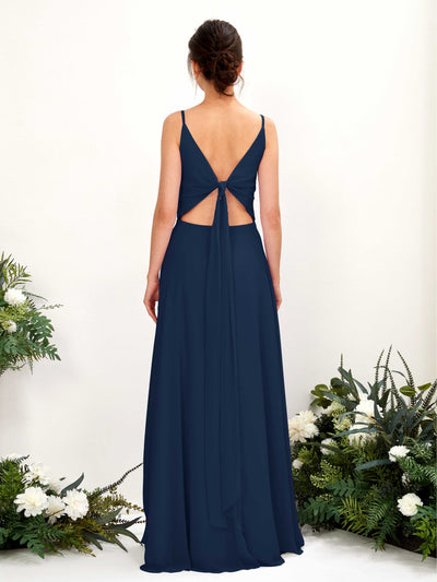 Carlyna Elsa A-Line Navy Bridesmaid Dress Maxi Sleeveless V-Neck Dress Back View #color_navy