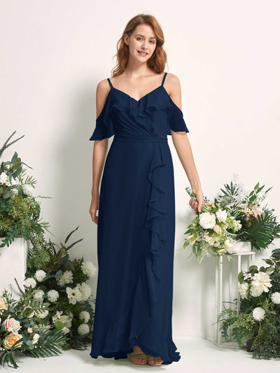 Carlyna Yvette A-Line Navy Bridesmaid Dress Maxi Sleeveless V-Neck Dress #color_navy