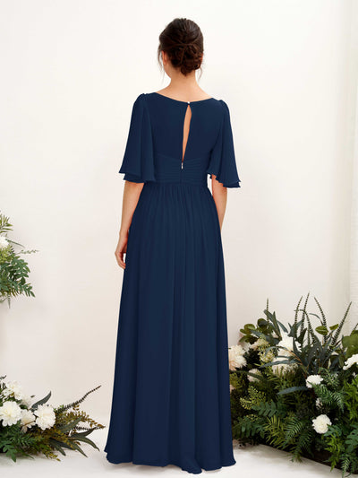 Carlyna Odette A-Line Navy Bridesmaid Dress Maxi Short Sleeve V-Neck Dress #color_navy