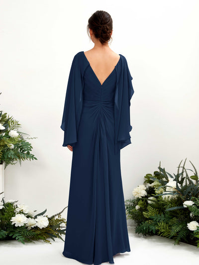 Carlyna Alain A-Line Navy Bridesmaid Dress Maxi Cap Sleeve V-Neck Dress Back View #color_navy