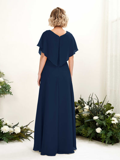 Carlyna Soleil A-Line Navy Bridesmaid Dress Maxi Short Sleeve V-Neck Dress #color_navy