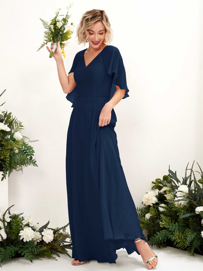 Carlyna Winnie A-Line Navy Bridesmaid Dress Maxi Short Sleeve V-Neck Dress #color_navy