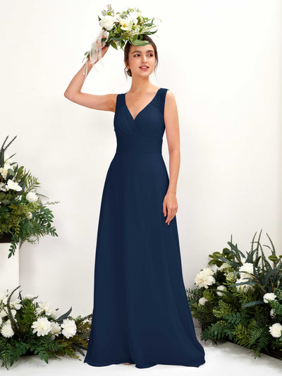 Carlyna Karen A-Line Navy Bridesmaid Dress Maxi Sleeveless V-Neck Dress #color_navy