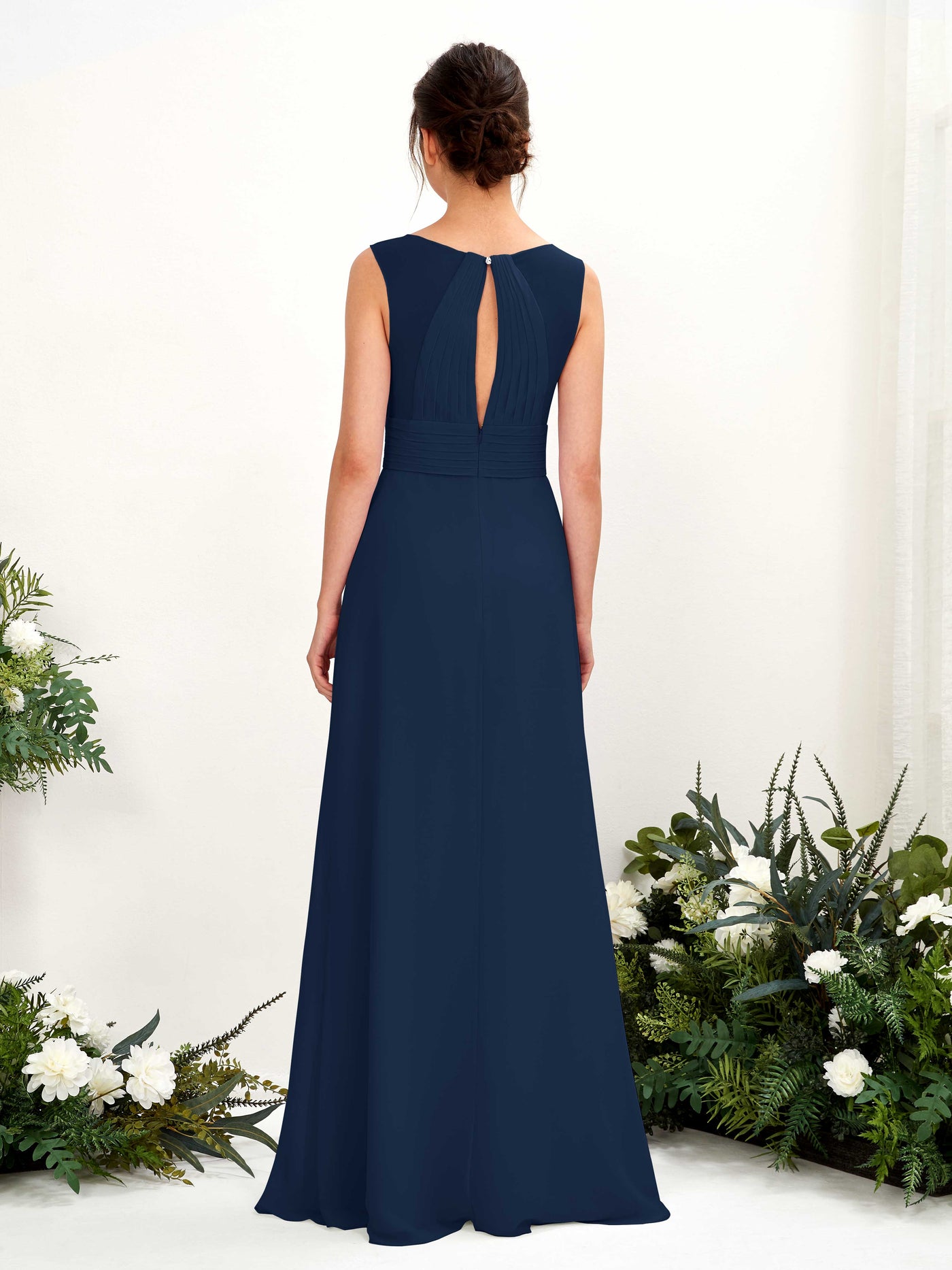 A-line V-neck Sleeveless Chiffon Bridesmaid Dress (81220913)#color_navy