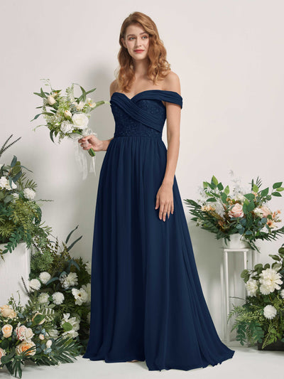 Carlyna Leona A-Line Navy Embroidered Bridesmaid Dress Maxi Sleeveless Sweetheart Dress #color_navy