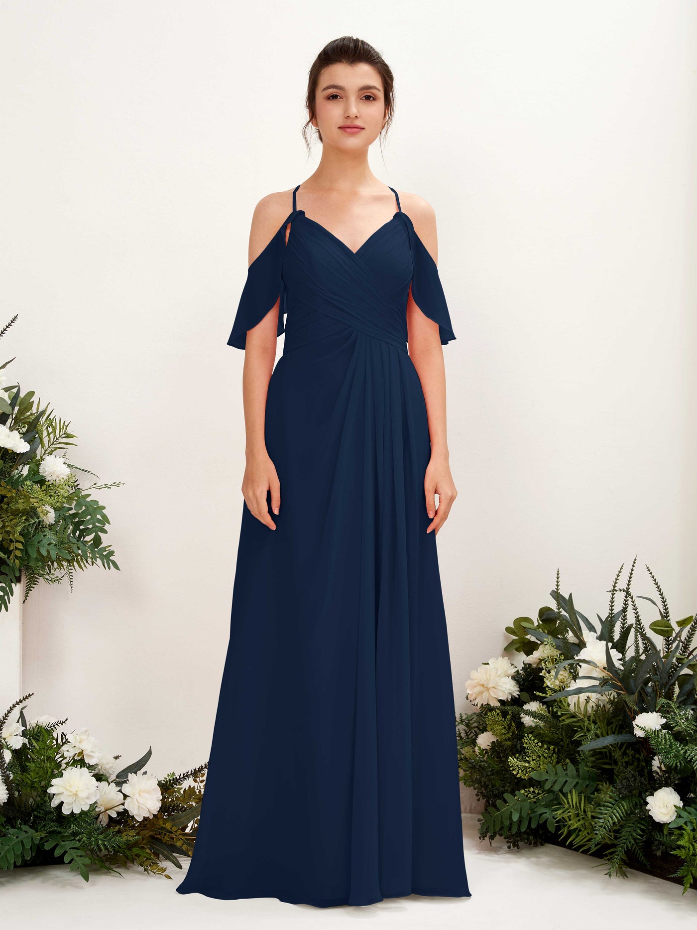Ball Gown Off Shoulder Spaghetti-straps Chiffon Bridesmaid Dress (81221713)#color_navy