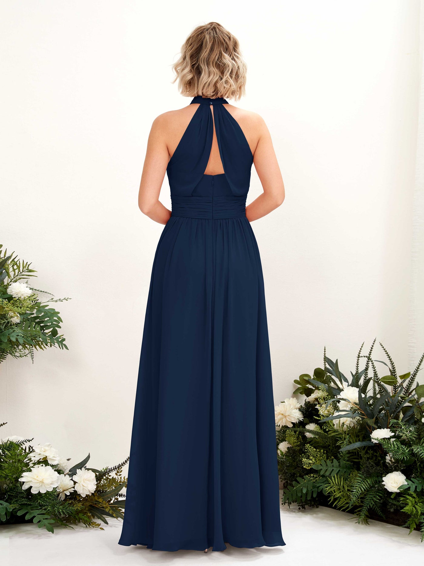 Ball Gown Halter Sleeveless Chiffon Bridesmaid Dress (81225313)#color_navy
